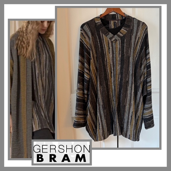 Gershon Bram Vertical Stripe Knit Tunic Relaxed Lagenlook Style Size Large